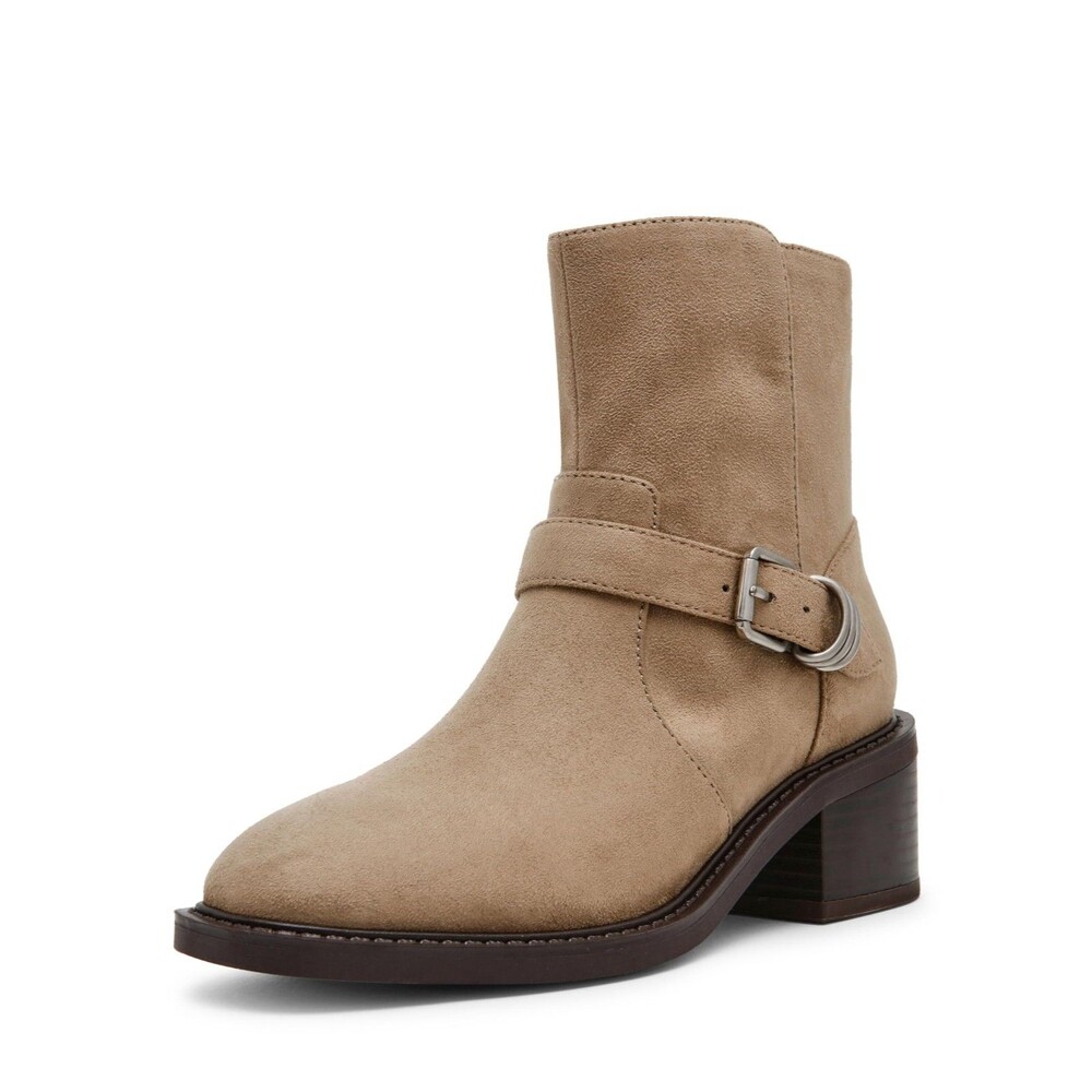 Anne Klein Amias Women's Sand Suede Ankle Boots Buckle Block Heel 7.5 M NIB